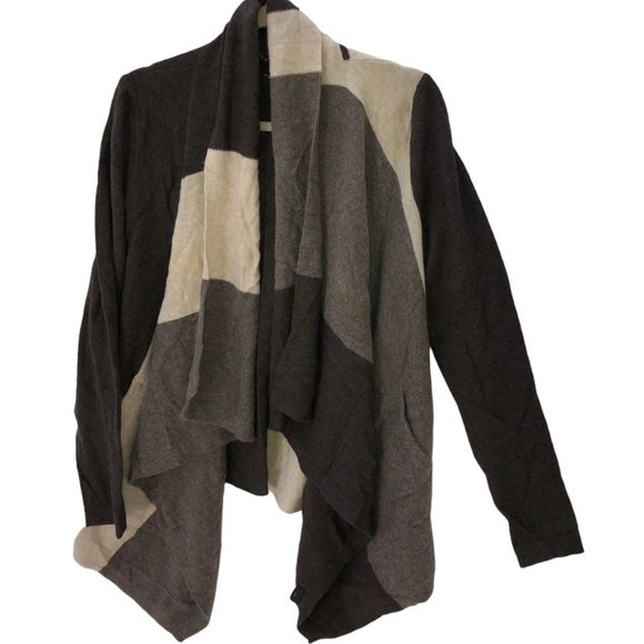 bloomingdale's 100% 2 ply Cashmere brown khaki cream color block  open c… - Picture 1 of 5